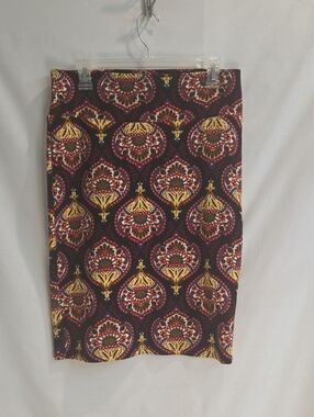 Patterned 'Cassie' Pencil Skirt - Burgundy & Gold